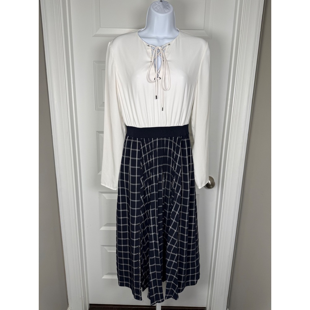 Ted Baker‎ Fancesa Fit & Flare Check Midi Dress Ivory Black 2 Quiet Luxury - Picture 3 of 9